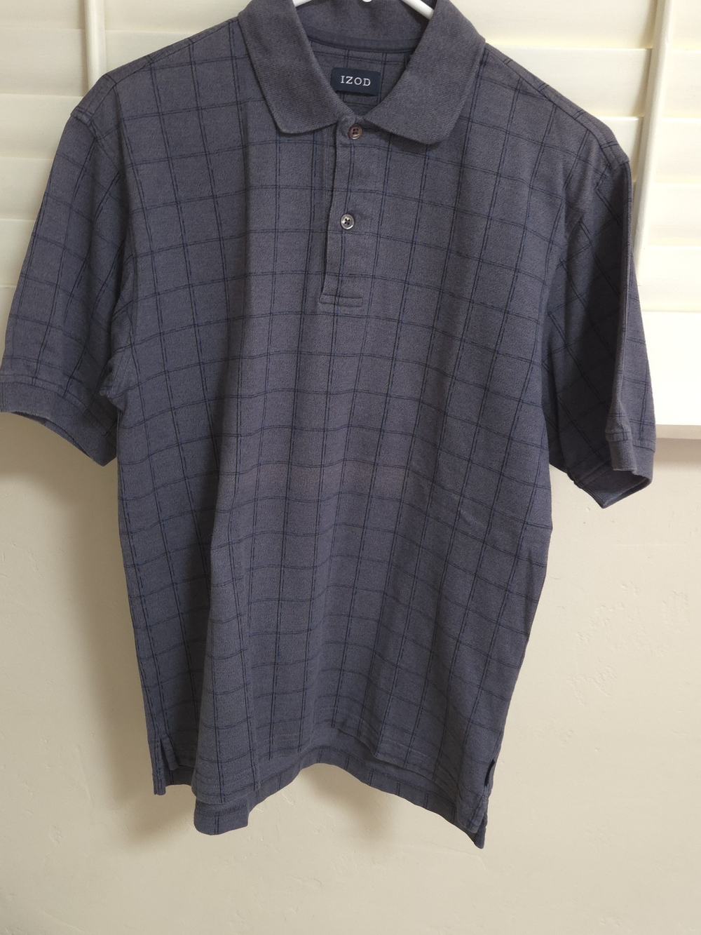 Izod Men's Polo Gray W/Navy Windowpane Design S